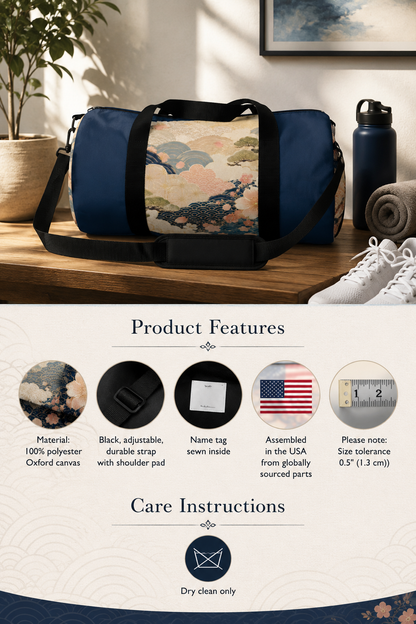 Vintage Japanese Navy Blue Wave & Clouds Duffel Bag