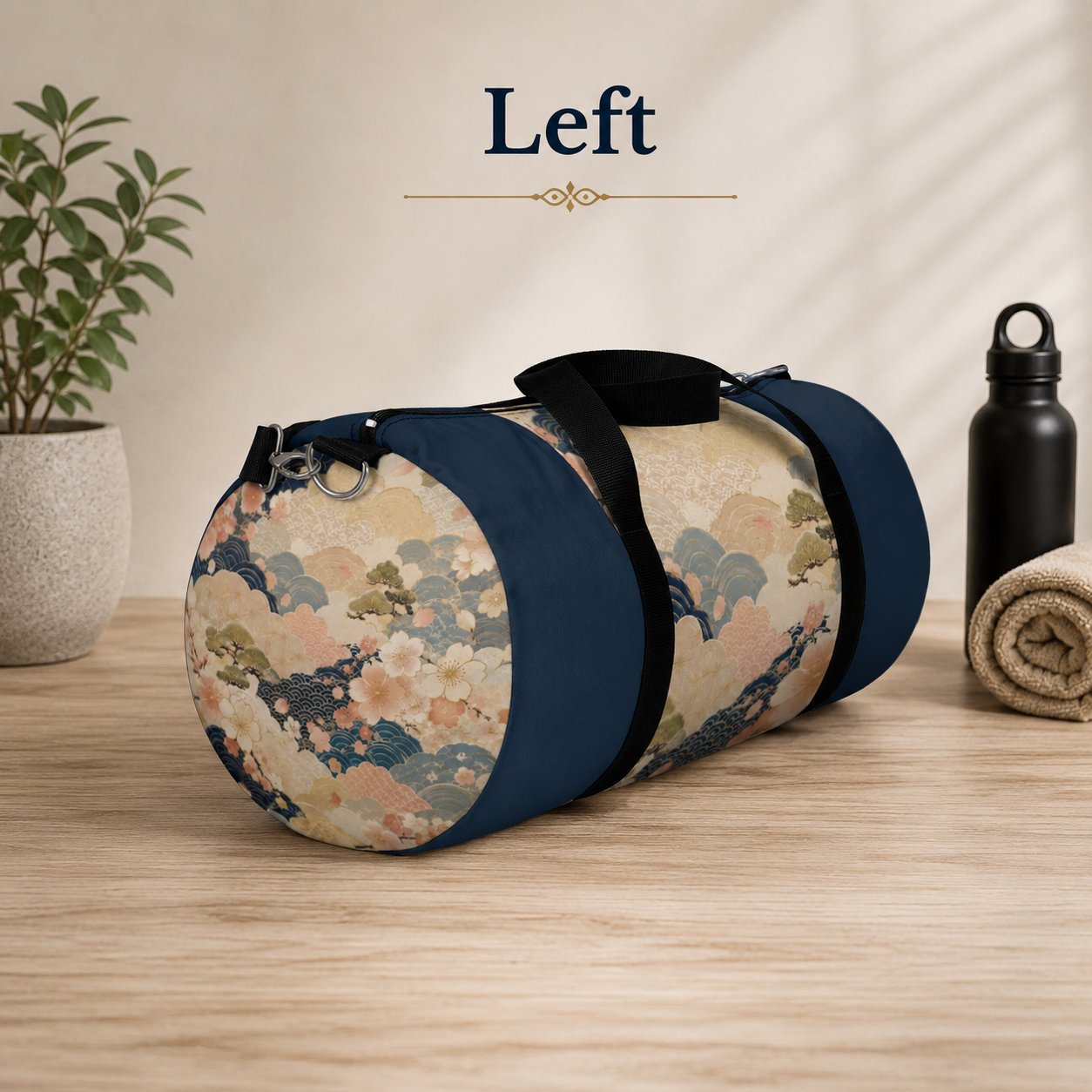 Vintage Japanese Navy Blue Wave & Clouds Duffel Bag