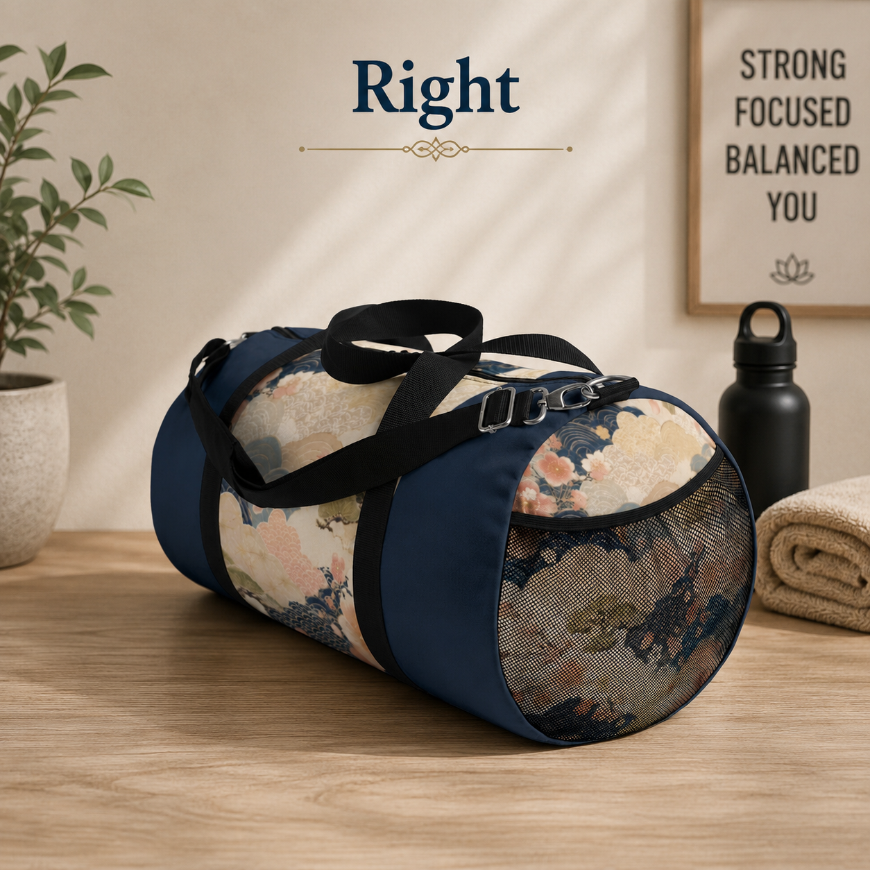 Vintage Japanese Navy Blue Wave & Clouds Duffel Bag