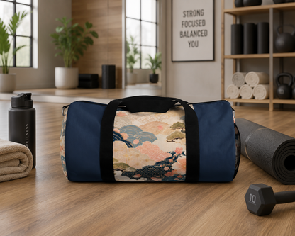 Vintage Japanese Navy Blue Wave & Clouds Duffel Bag