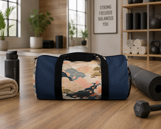 Vintage Japanese Navy Blue Wave & Clouds Duffel Bag