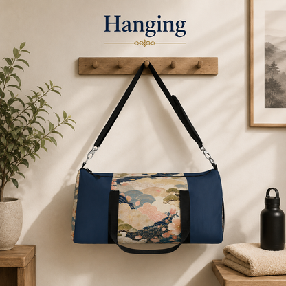 Vintage Japanese Navy Blue Wave & Clouds Duffel Bag