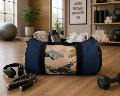 Vintage Japanese Navy Blue Wave & Clouds Duffel Bag