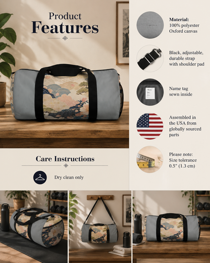 Vintage Japanese Cloudy Blue Wave & Clouds Duffel Bag