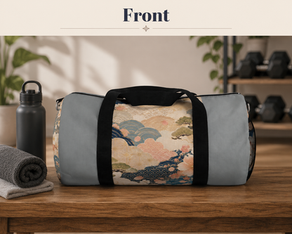 Vintage Japanese Cloudy Blue Wave & Clouds Duffel Bag