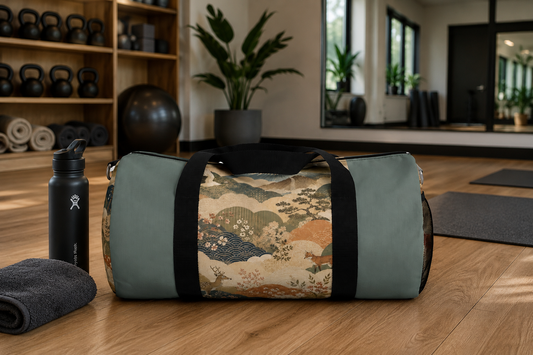 Vintage Japanese Cadet Blue Animal Landscape Duffel Gym Bag