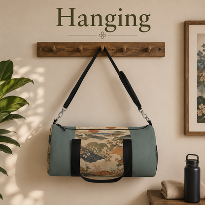 Vintage Japanese Cadet Blue Animal Landscape Duffel Gym Bag
