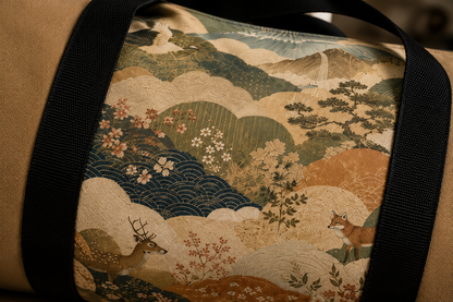 Vintage Japanese Earth Brown Animal Landscape Duffel Gym Bag