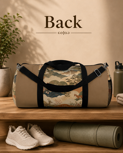 Vintage Japanese Earth Brown Animal Landscape Duffel Gym Bag