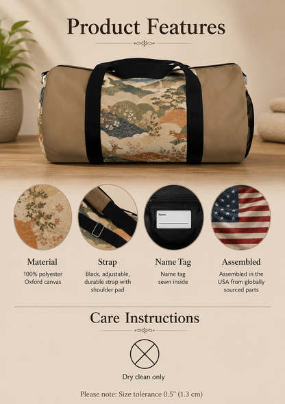 Vintage Japanese Earth Brown Animal Landscape Duffel Gym Bag
