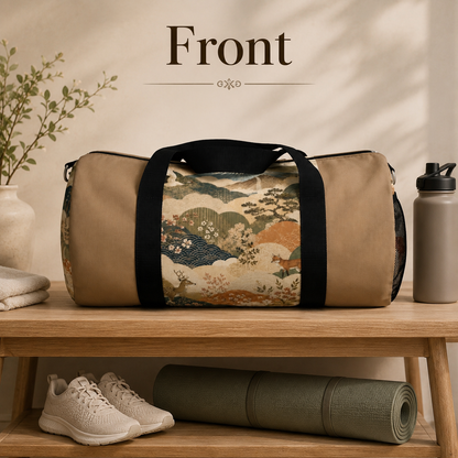 Vintage Japanese Earth Brown Animal Landscape Duffel Gym Bag
