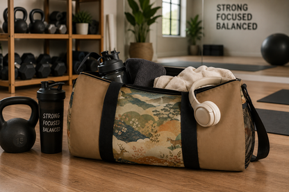 Vintage Japanese Earth Brown Animal Landscape Duffel Gym Bag