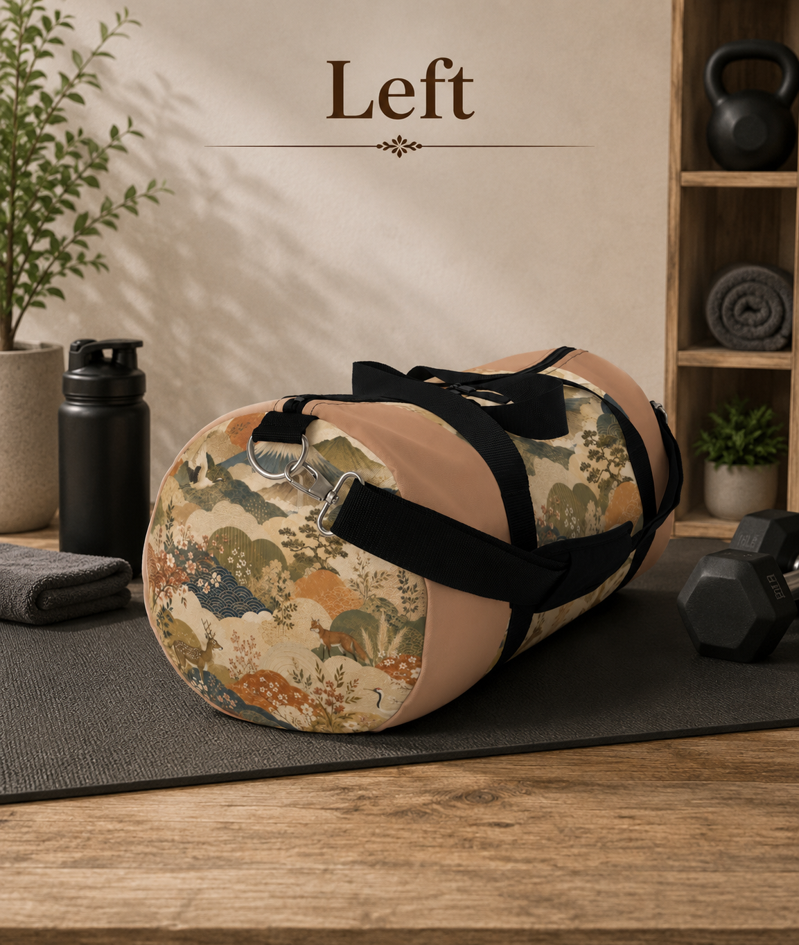 Vintage Japanese Sandy Orange Animal Landscape Duffel Gym Bag