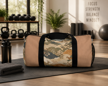 Vintage Japanese Sandy Orange Animal Landscape Duffel Gym Bag