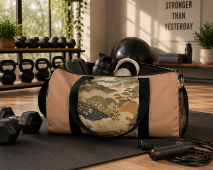 Vintage Japanese Sandy Orange Animal Landscape Duffel Gym Bag