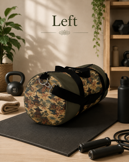 Vintage Japanese Military Green Temple Painting Duffel Gym Bag