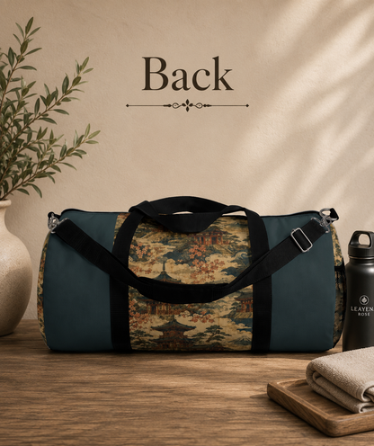 Vintage Japanese Dusty Peacock Temple Painting Duffel Gym Bag