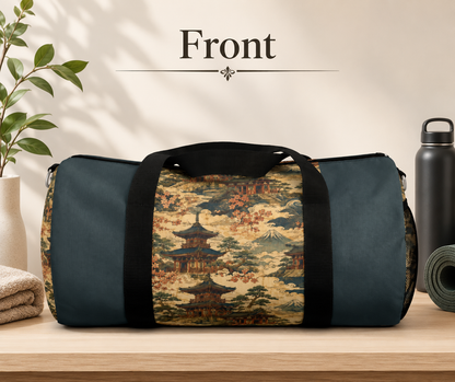 Vintage Japanese Dusty Peacock Temple Painting Duffel Gym Bag