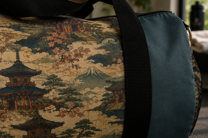 Vintage Japanese Dusty Peacock Temple Painting Duffel Gym Bag
