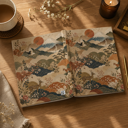 Vintage Japanese Animal Landscape Painting Hardcover Journal