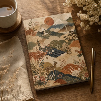Vintage Japanese Animal Landscape Painting Hardcover Journal