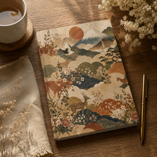 Vintage Japanese Animal Landscape Painting Hardcover Journal