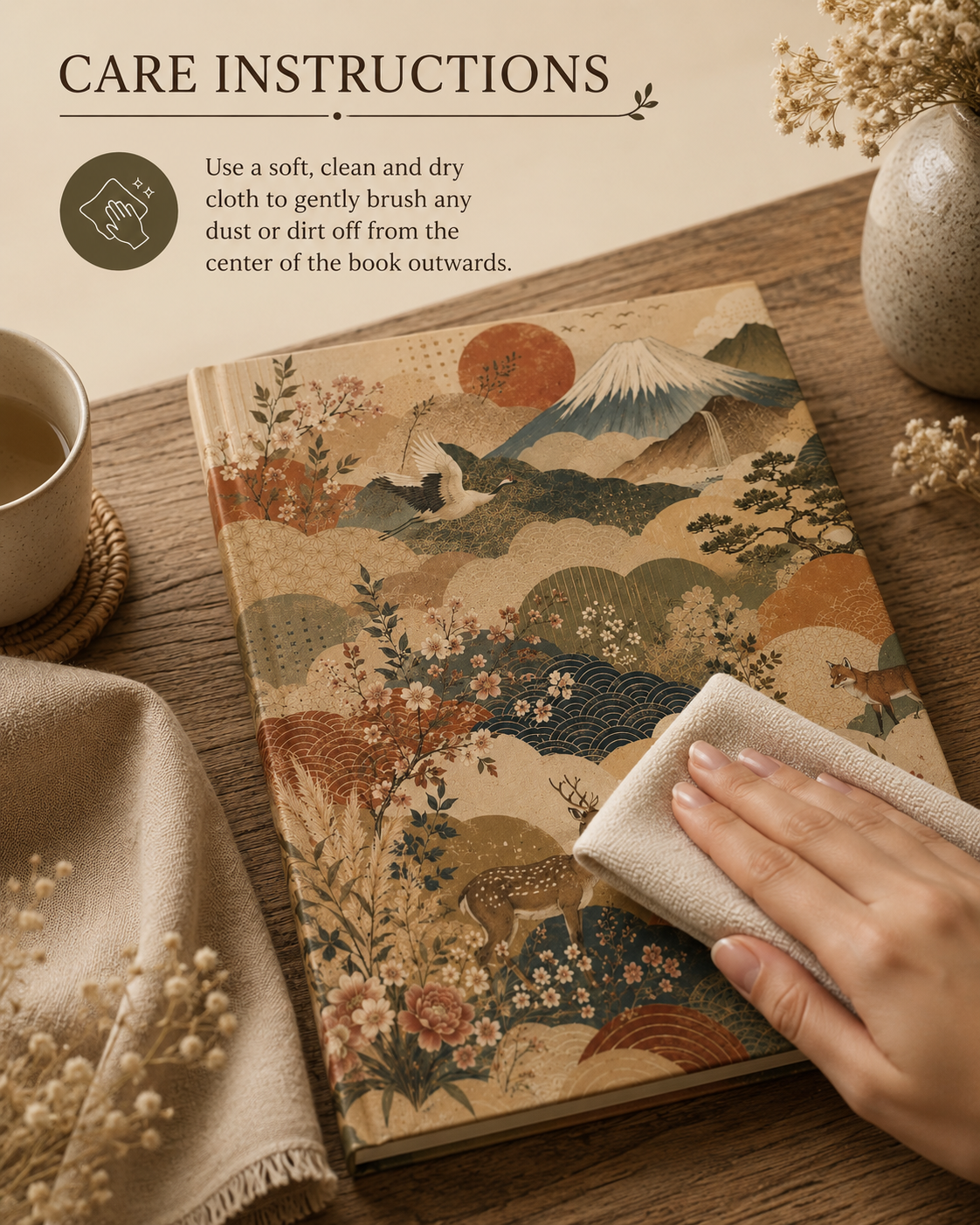 Vintage Japanese Animal Landscape Painting Hardcover Journal