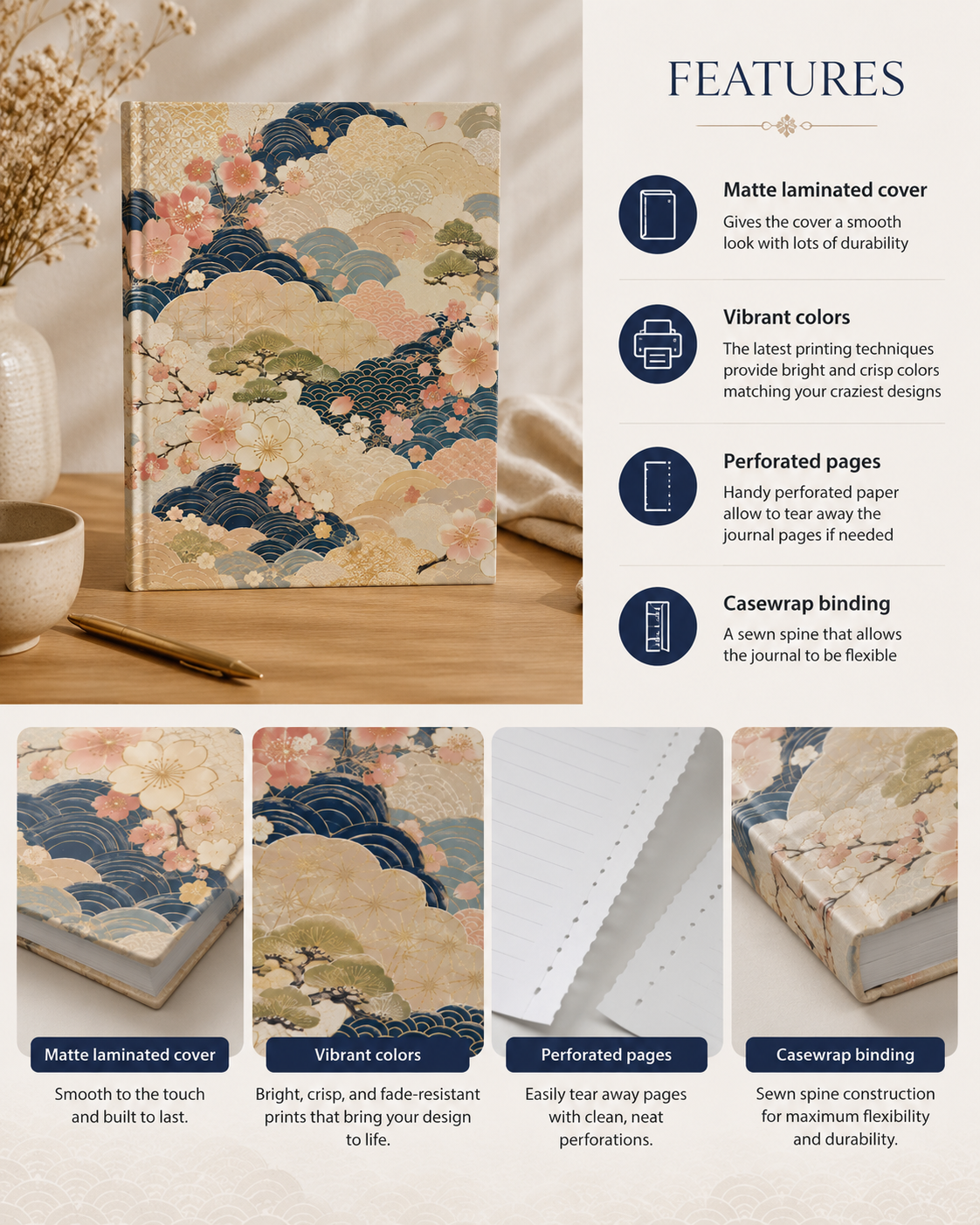 Vintage Japanese Wave & Clouds Painting Hardcover Journal