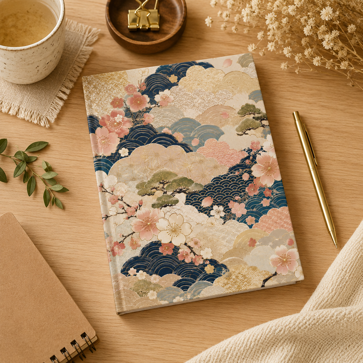 Vintage Japanese Wave & Clouds Painting Hardcover Journal