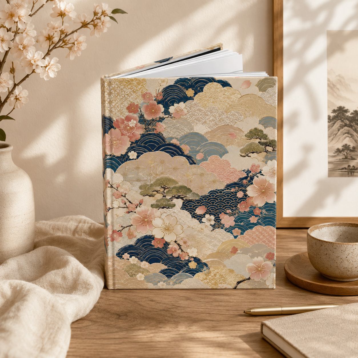 Vintage Japanese Wave & Clouds Painting Hardcover Journal