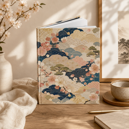 Vintage Japanese Wave & Clouds Painting Hardcover Journal
