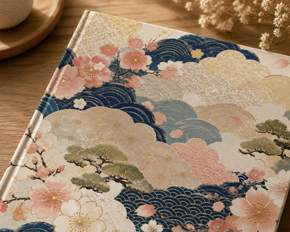 Vintage Japanese Wave & Clouds Painting Hardcover Journal