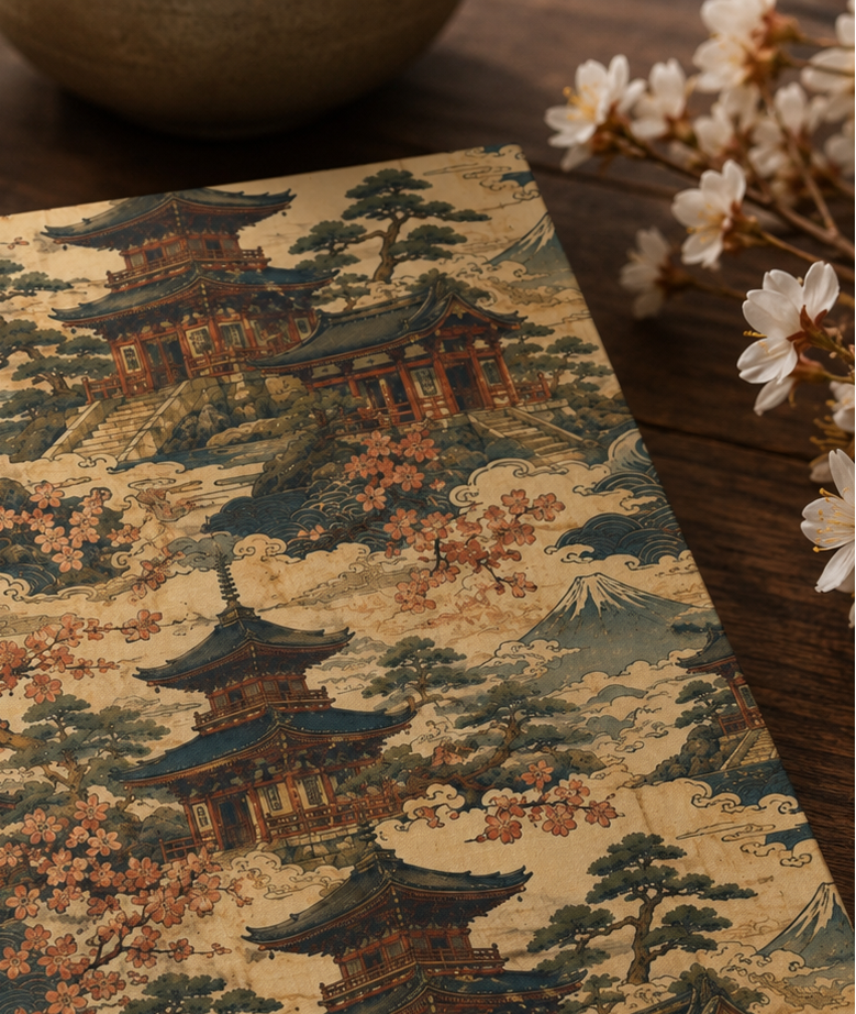 Vintage Japanese Temple Painting Hardcover Journal