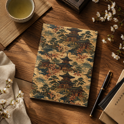 Vintage Japanese Temple Painting Hardcover Journal