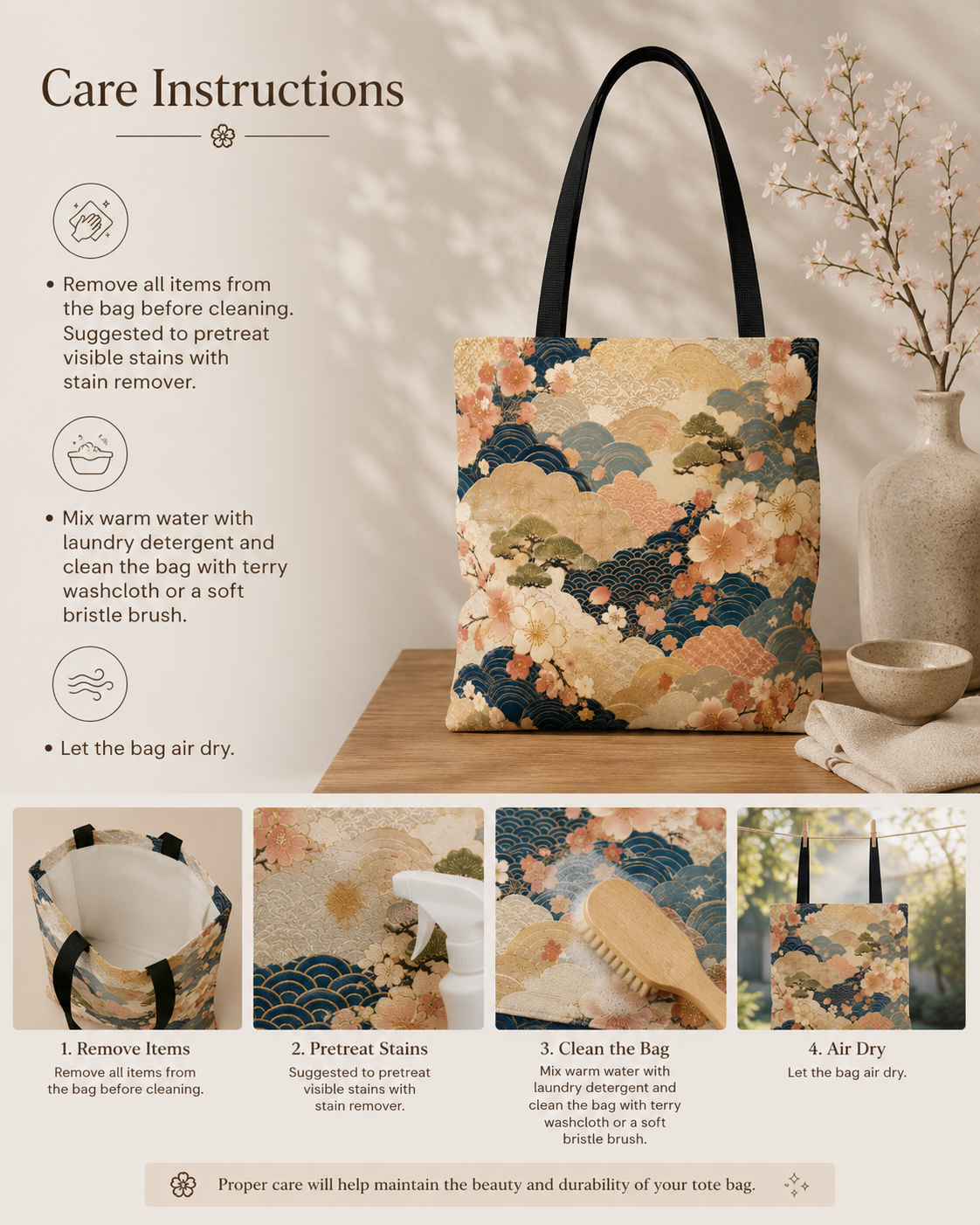 Vintage Japanese Waves & Clouds Painting Full Art Tote Bag