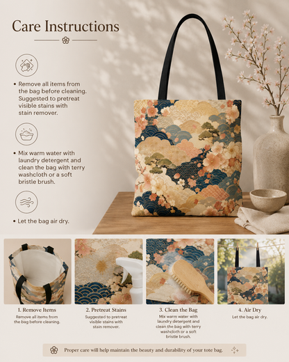 Vintage Japanese Waves & Clouds Painting Full Art Tote Bag