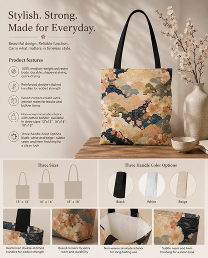 Vintage Japanese Waves & Clouds Painting Full Art Tote Bag