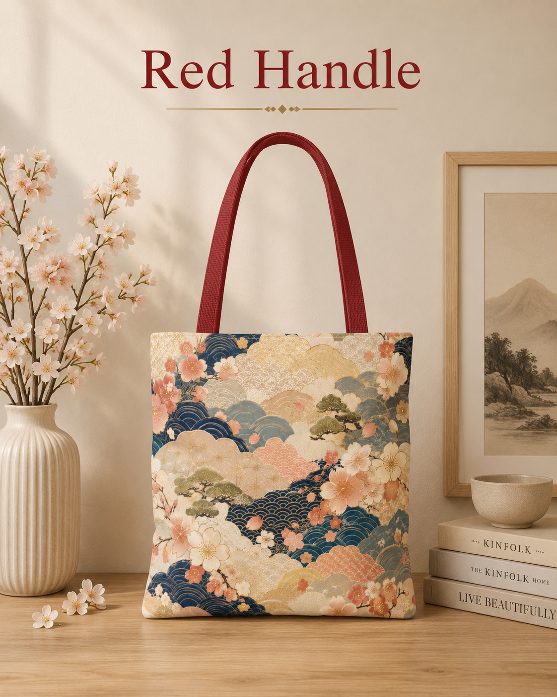 Vintage Japanese Waves & Clouds Painting Full Art Tote Bag