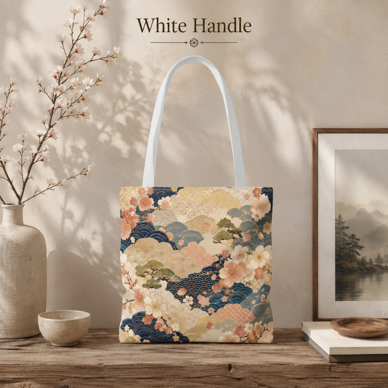 Vintage Japanese Waves & Clouds Painting Full Art Tote Bag