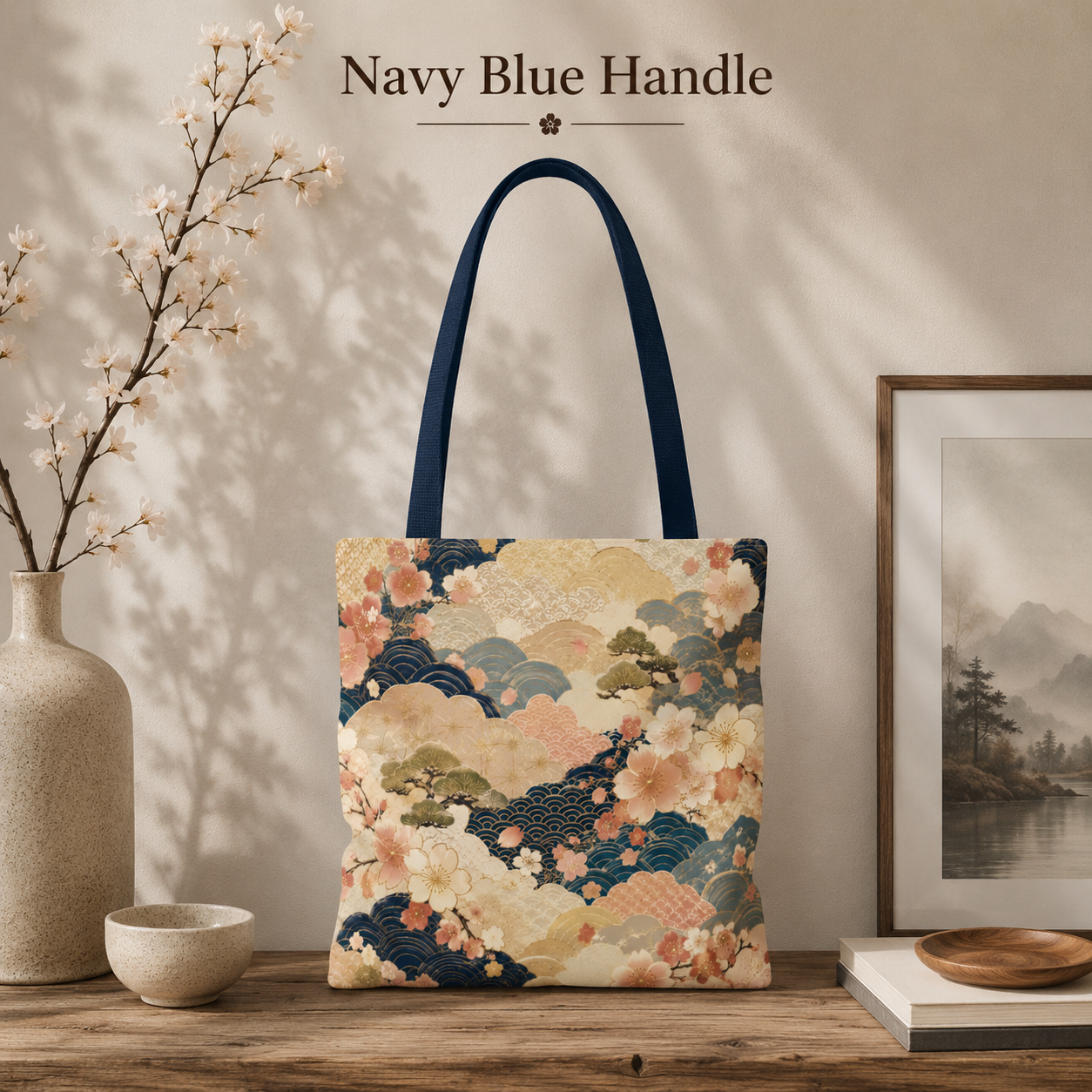 Vintage Japanese Waves & Clouds Painting Full Art Tote Bag