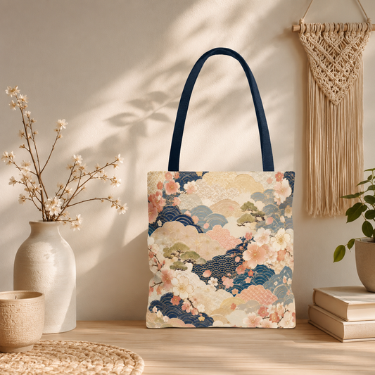 Vintage Japanese Waves & Clouds Painting Full Art Tote Bag