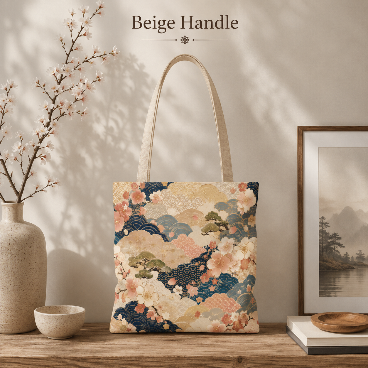 Vintage Japanese Waves & Clouds Painting Full Art Tote Bag