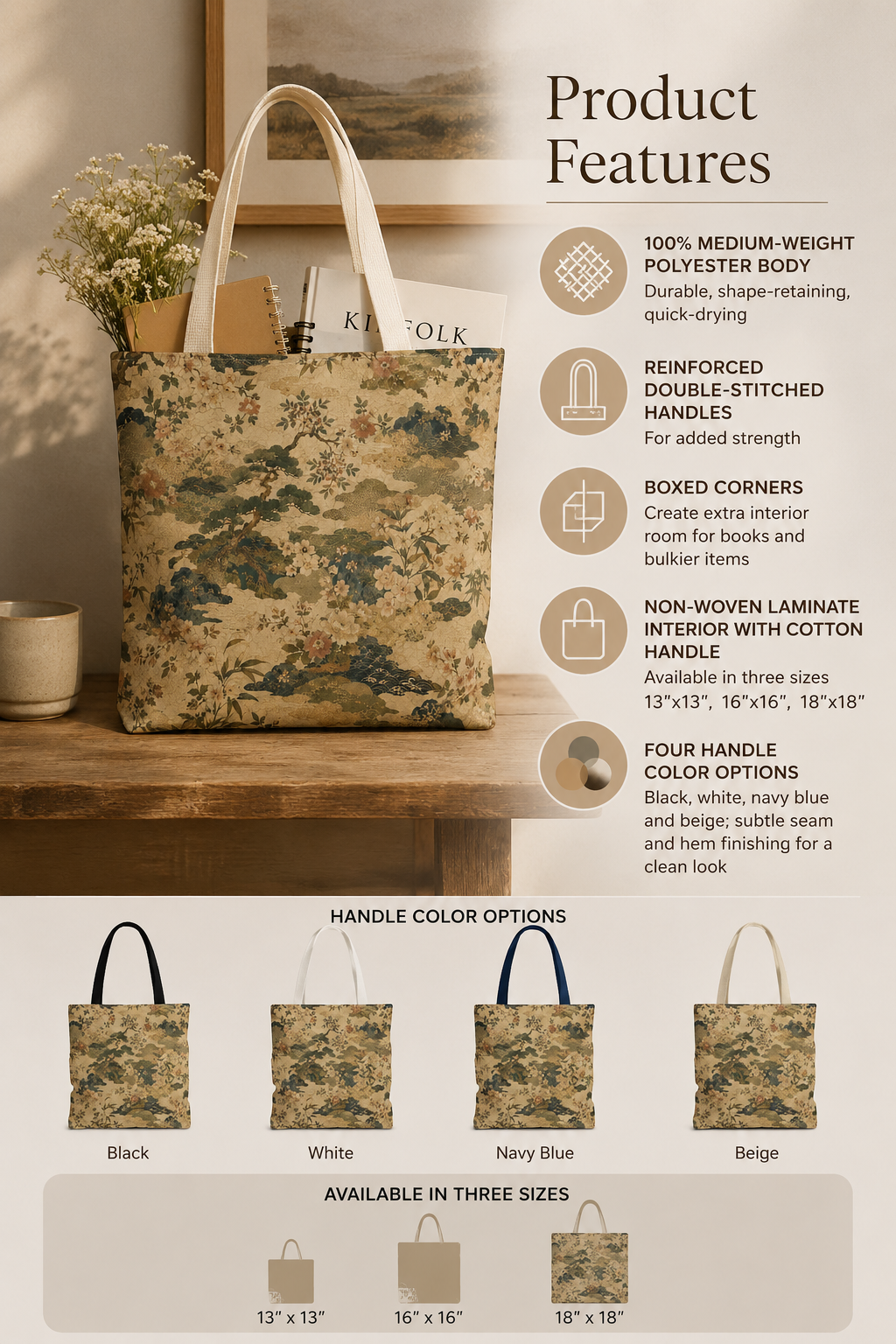 Vintage Japanese Floral Painting Full Art Tote Bag