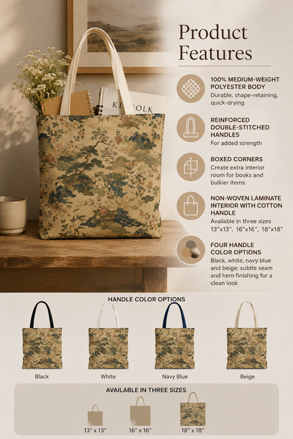 Vintage Japanese Floral Painting Full Art Tote Bag