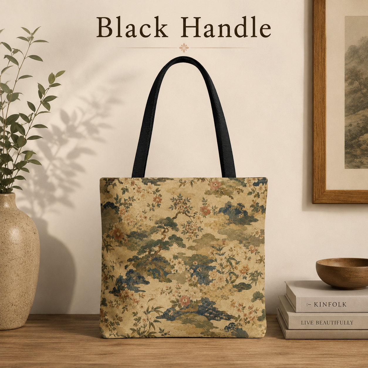 Vintage Japanese Floral Painting Full Art Tote Bag