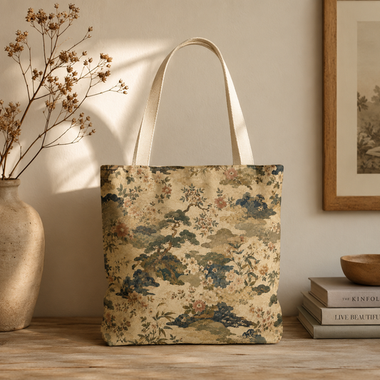 Vintage Japanese Floral Painting Full Art Tote Bag