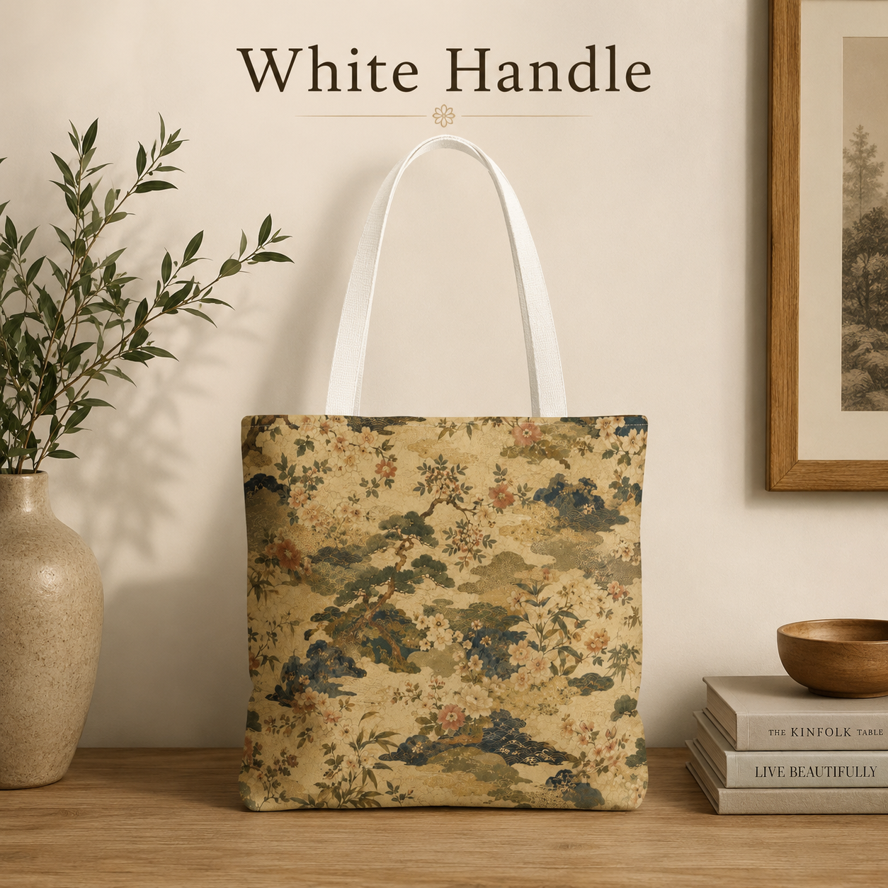 Vintage Japanese Floral Painting Full Art Tote Bag