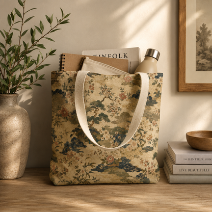 Vintage Japanese Floral Painting Full Art Tote Bag