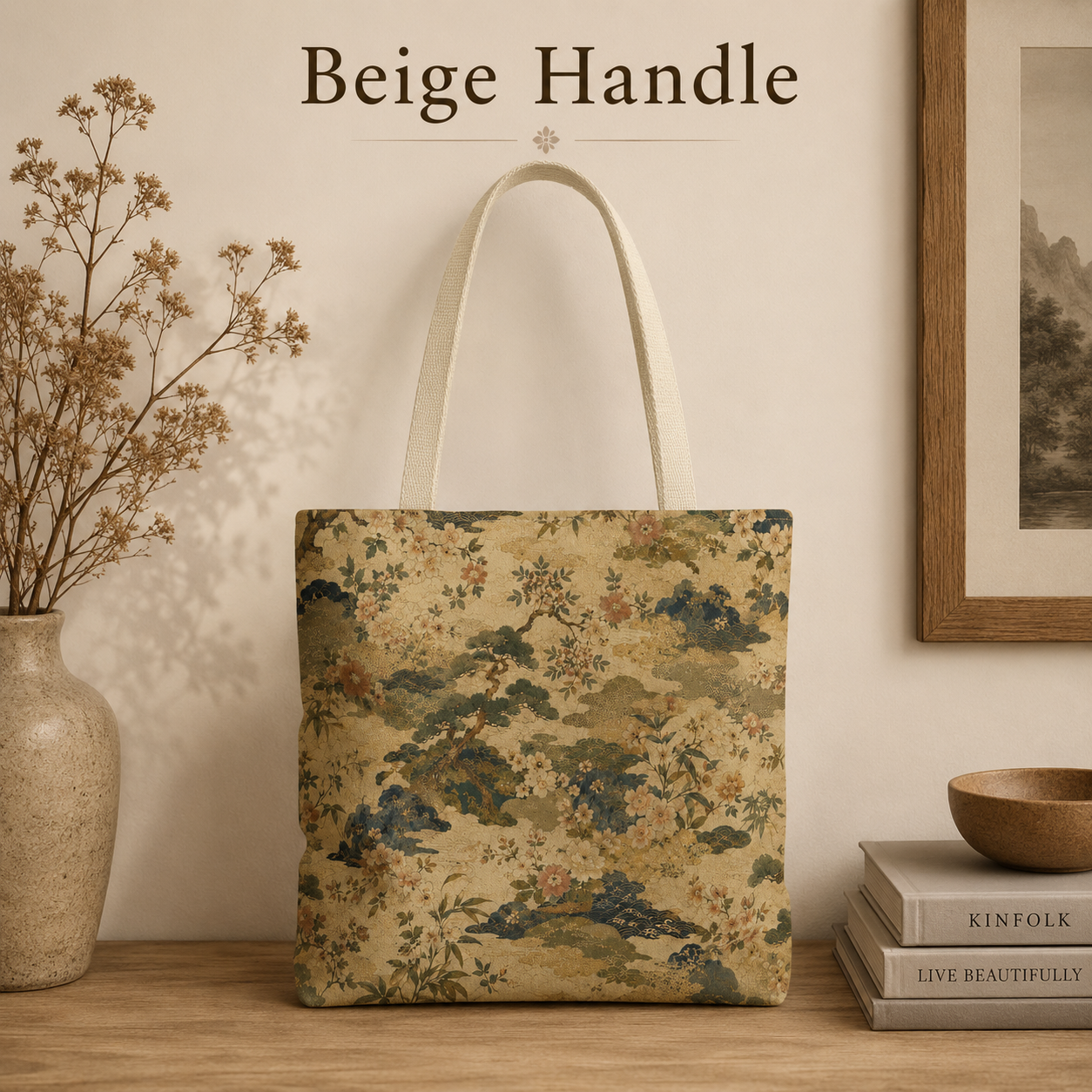 Vintage Japanese Floral Painting Full Art Tote Bag