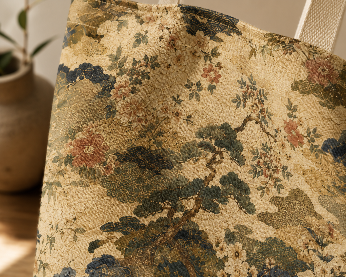 Vintage Japanese Floral Painting Full Art Tote Bag